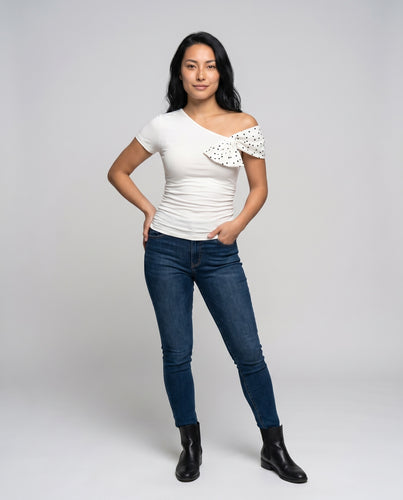Damen asymmetrisches Oberteil mit dekorativem Schleifenmotiv