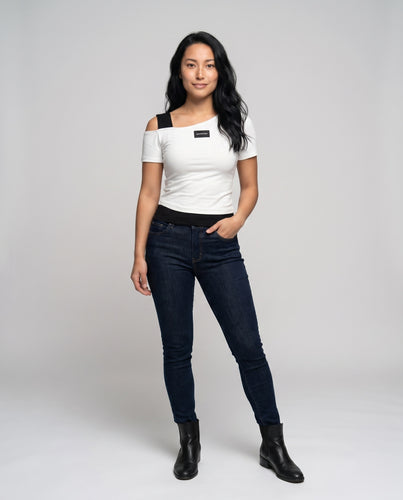 Damen asymmetrisches Oberteil mit dekorativem Schulterdesign