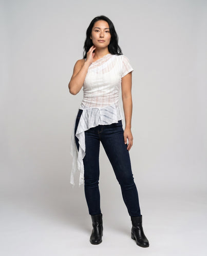 Damen asymmetrisches Oberteil mit stylischem Volant und dekorativem Schulterband