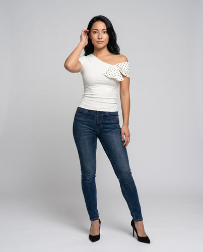 Damen asymmetrisches Shirt mit verspieltem Schleifendetail