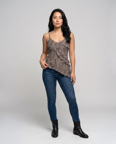 Damen asymmetrisches Top mit fließendem Stoff und Rüschen