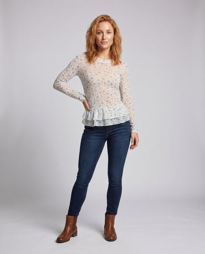 Damen Blusenshirt mit verspieltem Rüschen-Design und floraler Spitze