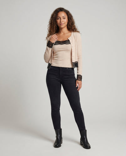 Damen Cardigan mit Spitzenakzenten und figurbetontem Schnitt