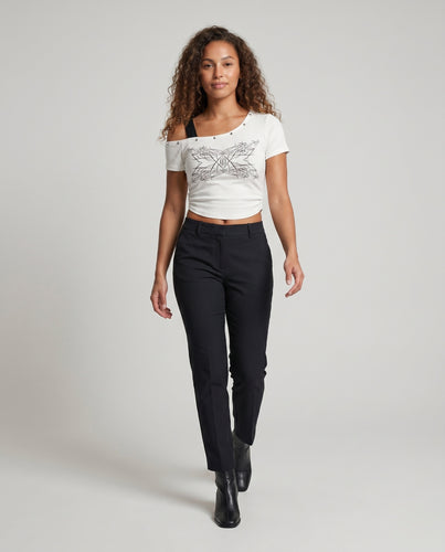 Damen Crop-Top mit asymmetrischem Design und grafischem Print