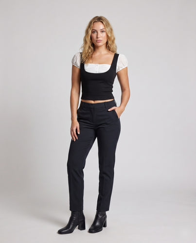 Damen Crop-Top mit Puffärmeln und eingearbeitetem Spitzenbesatz