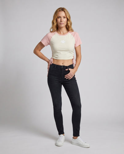Damen cropped T-Shirt mit seitlichen Schnürdetails