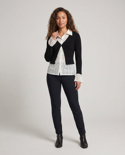 Damen Elegantes Strickjacken-Oberteil mit dekorativen Rüschen und feiner Spitze