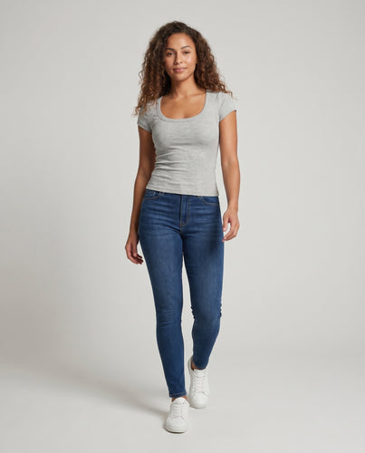 Damen figurbetontes Kurzarmshirt mit quadratischem Ausschnitt