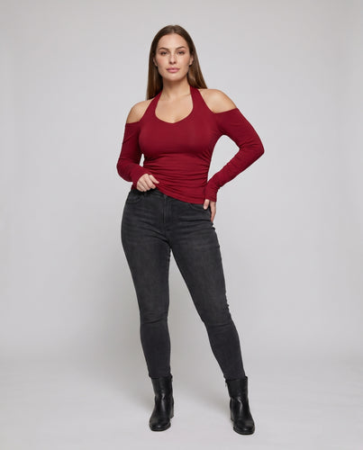 Damen figurbetontes Langarmshirt mit schickem V-Ausschnitt