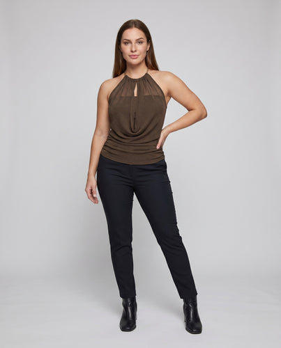 Damen Halterneck Oberteil mit raffinierten Drapierungsdetails