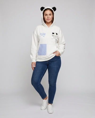 Damen Kapuzenpullover mit verspieltem Katzenmotiv und Karotasche