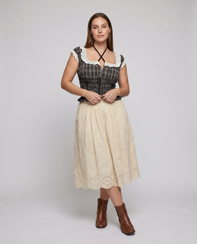 Damen karierte Bluse mit Rüschendetails und raffiniertem Schnürungsdesign