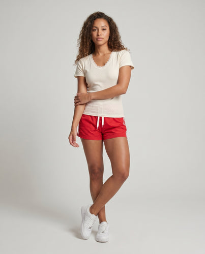Damen Kurzarm T-Shirt mit femininer Häkelbordüre