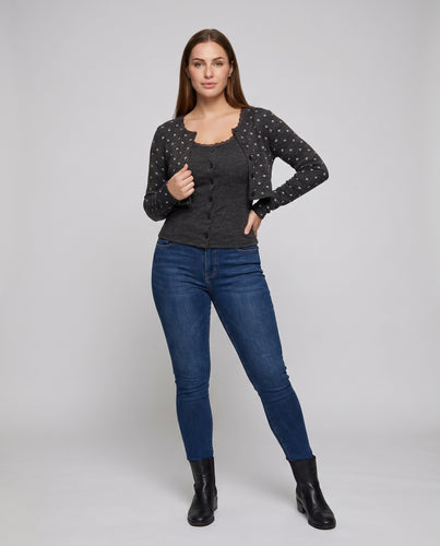 Damen Langärmlige Strickjacke mit floralen Akzenten