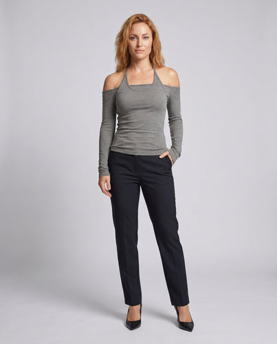 Damen Langarmoberteil mit Off-Shoulder Design und figurformendem Schnitt