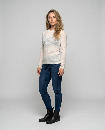 Damen Langarmshirt mit floralem Hochzeitsdesign