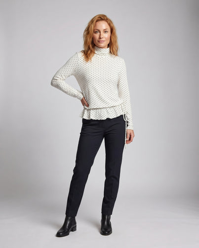 Damen Langarmshirt mit Fransensaum und Rollkragen