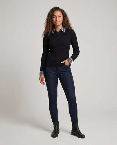 Damen Langarmshirt mit modischem Kragen-Design und strukturiertem Material