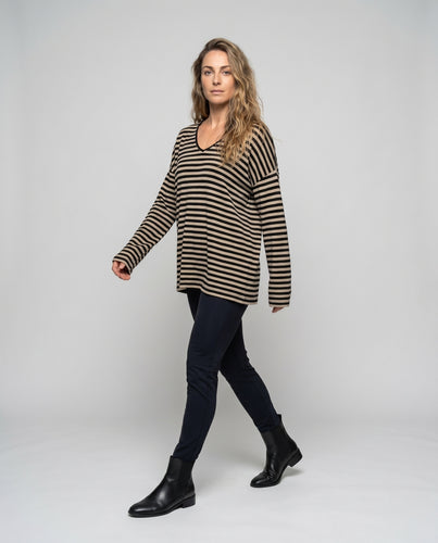 Damen Lässiges Langarmshirt mit trendy Streifenmuster und weitem Schnitt