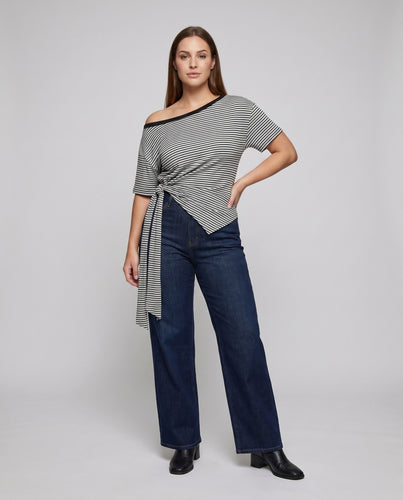 Damen lässiges Off-Shoulder Shirt mit asymmetrischem Schnitt und Knotendetail