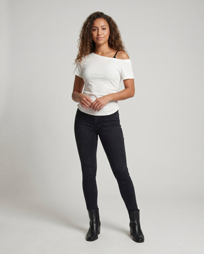 Damen lässiges Shirt mit asymmetrischem Ausschnitt und Raffung