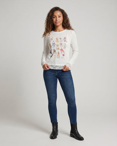 Damen lässiges Sweatshirt mit verspieltem Tiermotiv und Rüschendetails
