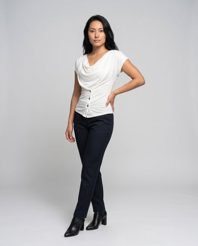 Damen lässiges Wickelshirt mit dekorativem Knopfdesign
