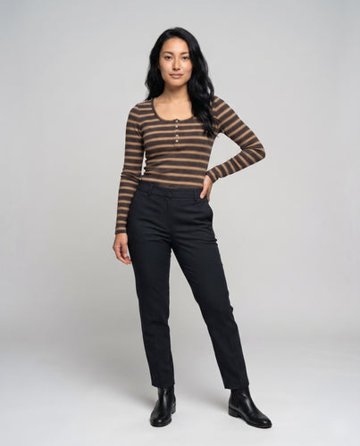 Damen Longsleeve Shirt mit Knopfleiste und gestreiftem Design