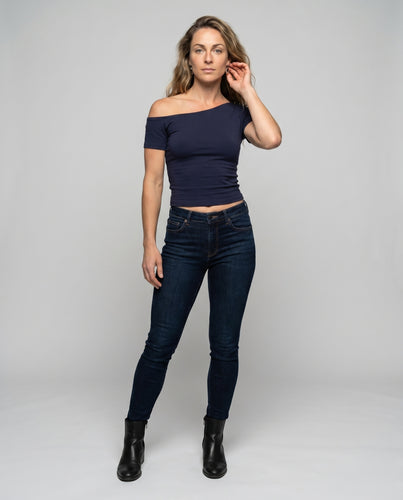 Damen Off-Shoulder Crop-Top mit figurformendem Schnitt