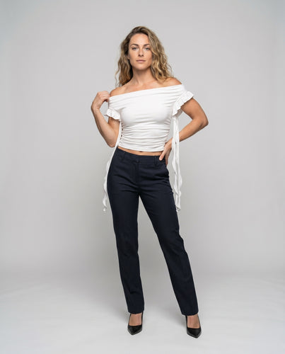Damen Off-Shoulder Crop-Top mit voluminösem Rüschendetail