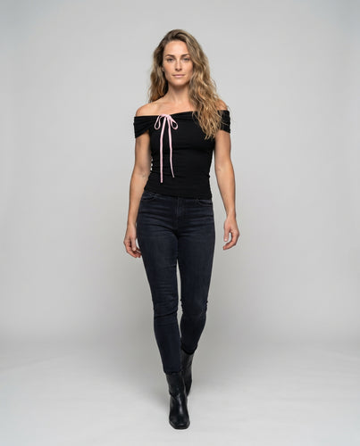 Damen Off-Shoulder Oberteil mit dekorativer Schleifenverzierung