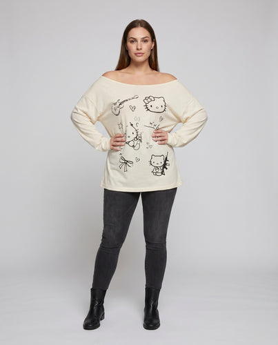 Damen Oversized Langarmshirt mit kreativem Hello Kitty Design