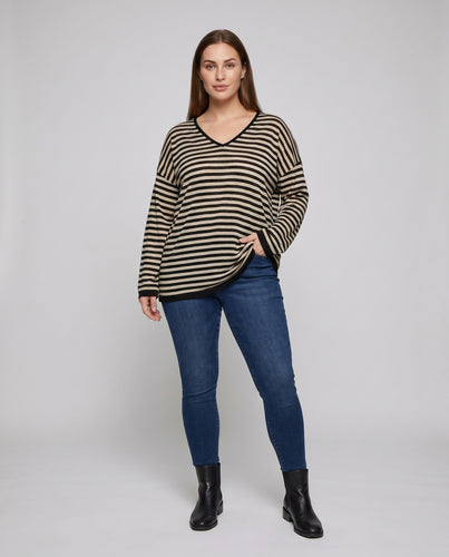 Damen Oversized Streifenshirt mit langen Ärmeln und weitem Schnitt