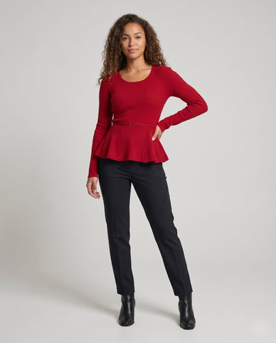 Damen Rippstrick-Oberteil mit peplum Design