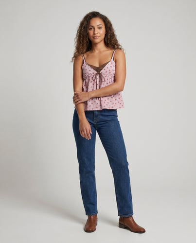 Damen Sommerliche Print-Bluse mit verstellbaren Spaghetti-Trägern