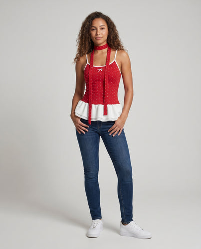 Damen Sommerliches Top mit Rüschen und niedlichem Punktmuster