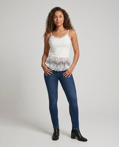 Damen Spaghetti-Top mit eleganter Spitzenabschlus