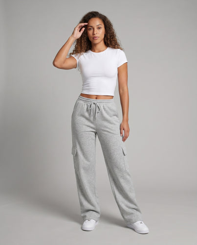 Damen Bequeme Cargo-Hose mit elastischem Bund und seitlichen Taschen EB