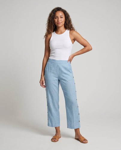 Damen Bequeme Sommerhose mit seitlichen Knopfdetails EB