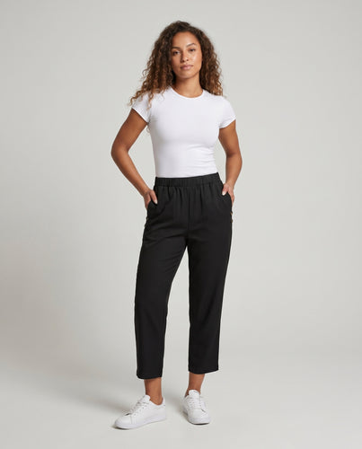 Damen Bequeme und elegante Stoffhose mit elastischem Bund und Seitentaschen EB