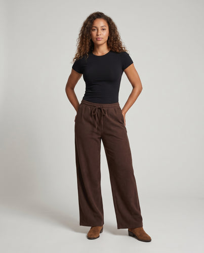 Damen Bequeme und lässige Cordhose mit elastischem Bund und tiefen Taschen EB