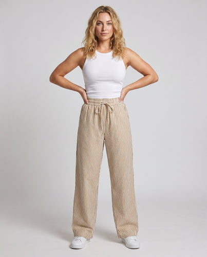 Damen Bequeme und stylische Streifenhose mit elastischem Bund EB
