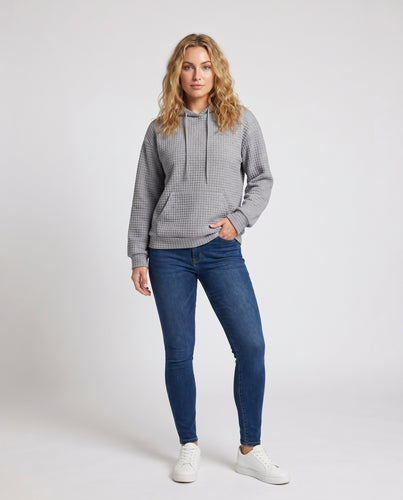 Damen Bequemer Waffelstrick-Hoodie mit Kängurutasche und lockerer Passform EB