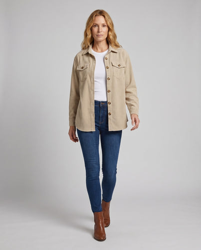 Damen Cordhemdjacke mit praktischen Taschen und knöpfigem Detail EB