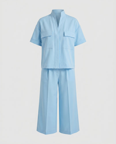 Damen Crop-Top und Culotte Set mit eleganter Knopfleiste EB