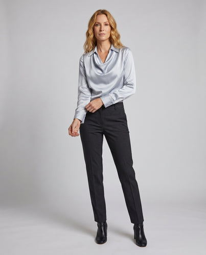 Damen Elegante Bluse mit fließendem Kragen und langen Ärmeln EB