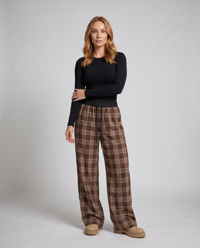 Damen Elegante und bequeme Kariert Stoffhose mit weitem Bein EB