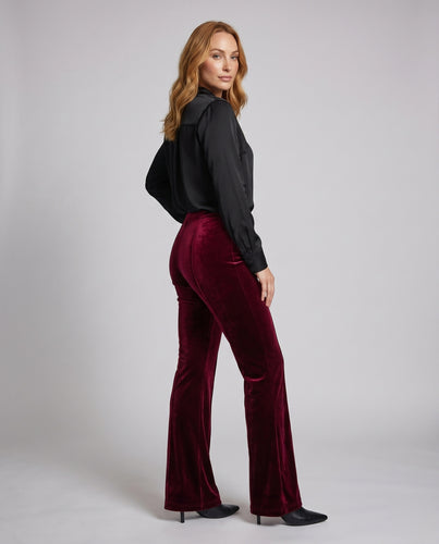 Damen Elegante Velours-Hose mit hohem Bund und weit ausgestelltem Bein EB