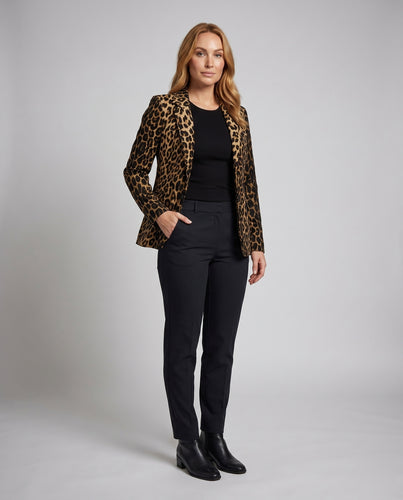 Damen Eleganter Blazer mit animalischem Muster und tailliertem Schnitt EB