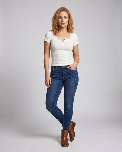 Damen Elegantes Basic-Top mit Spitzenkragen und Knopfleiste EB